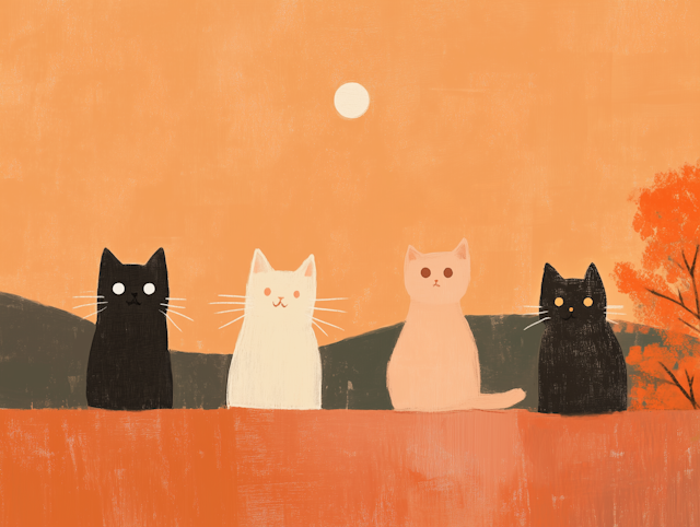 Stylized Cats at Sunset