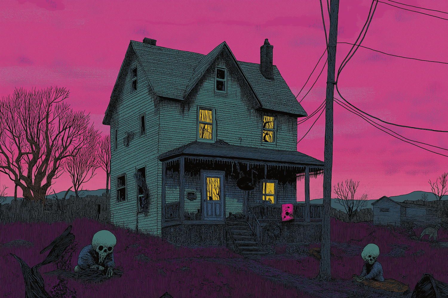 Eerie House Under Pink Sky