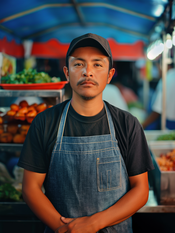 Confident Vendor at Marketplace