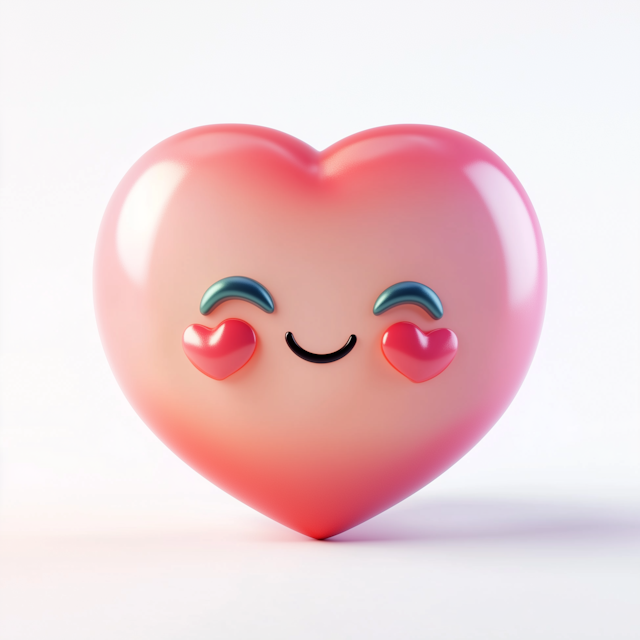 Glossy Heart with Cartoon Face