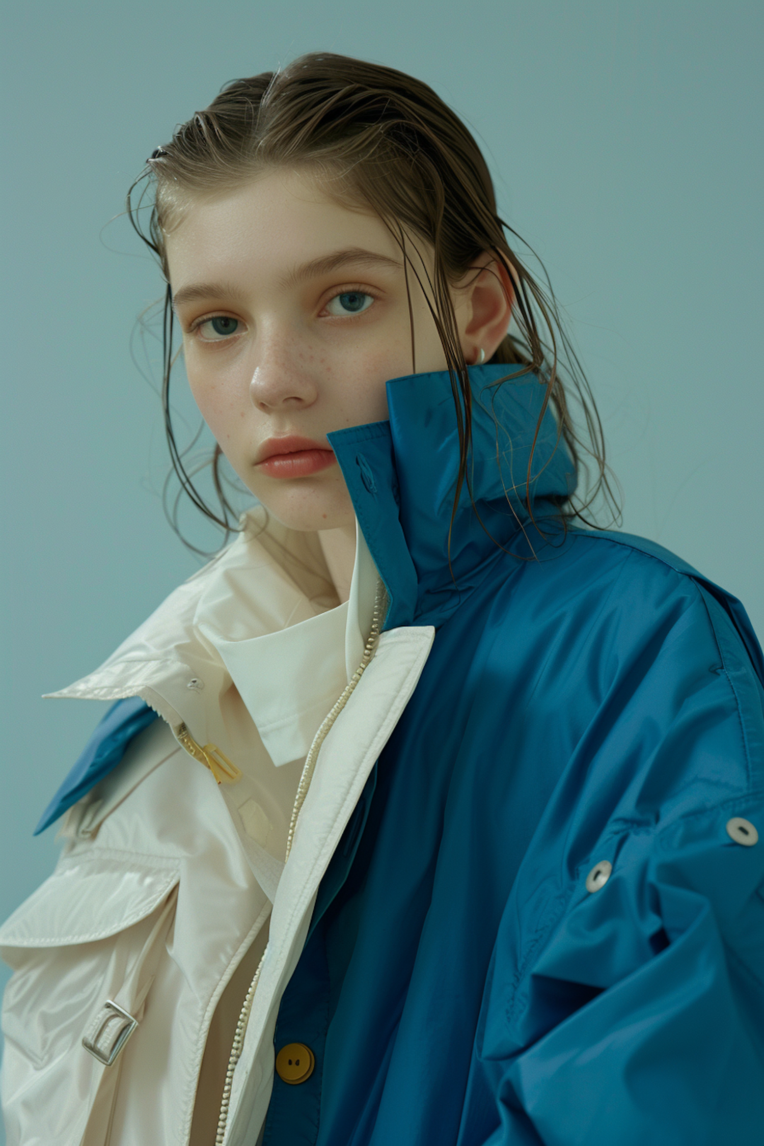 Serious Young Woman in Rainwear