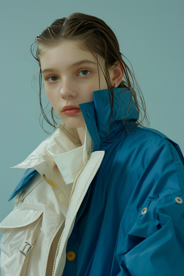 Serious Young Woman in Rainwear