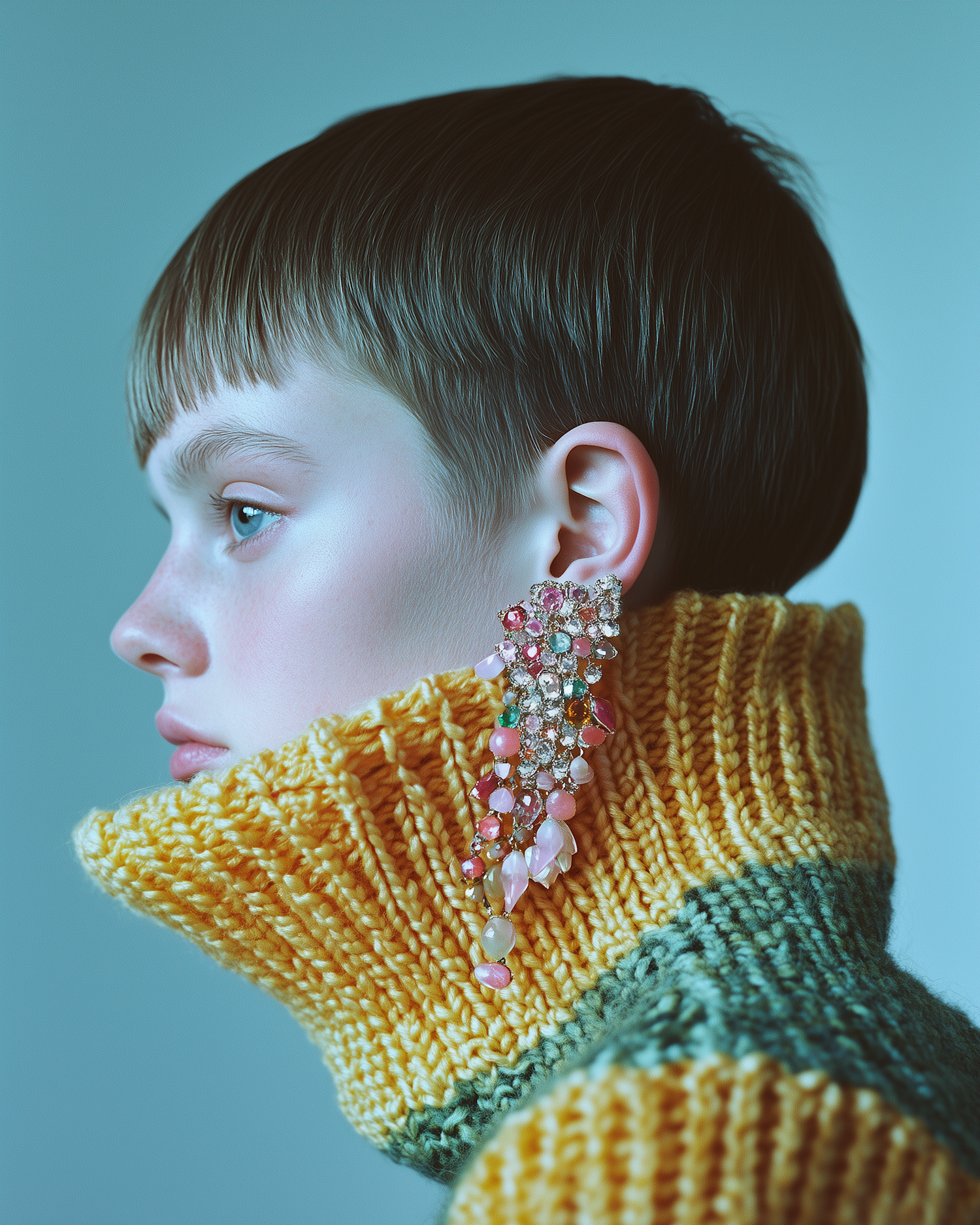 Profile with Knitted Sweater and Ornate Earring