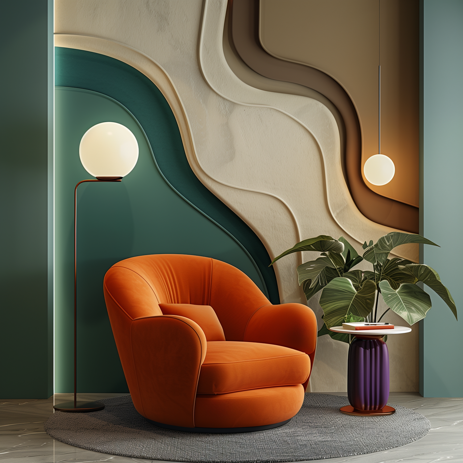 Modern Interior Design with Vibrant Orange Chair