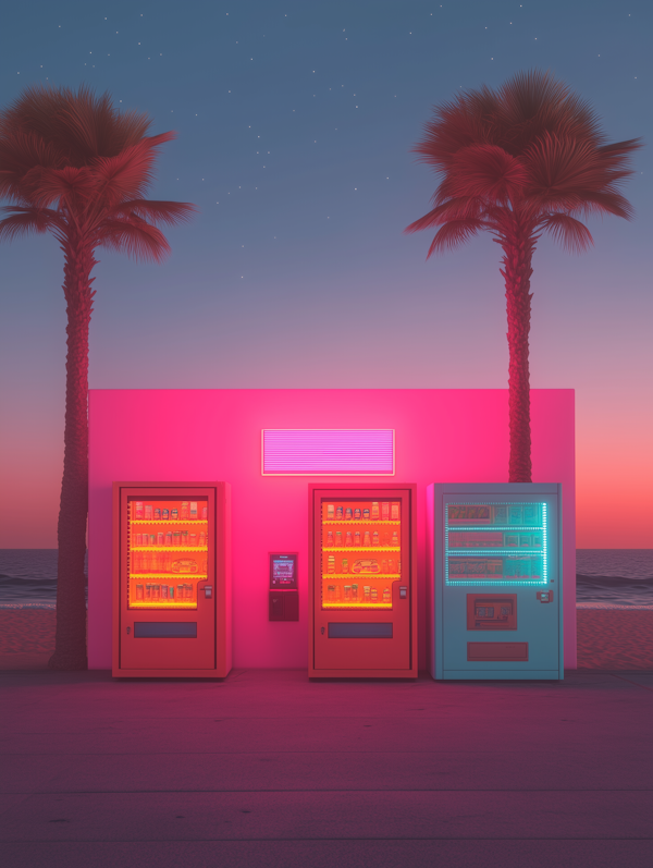 Neon Vending Machines at Dusk