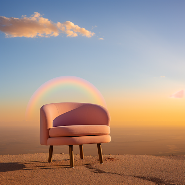 Desert Solitude: Modern Armchair and Rainbow