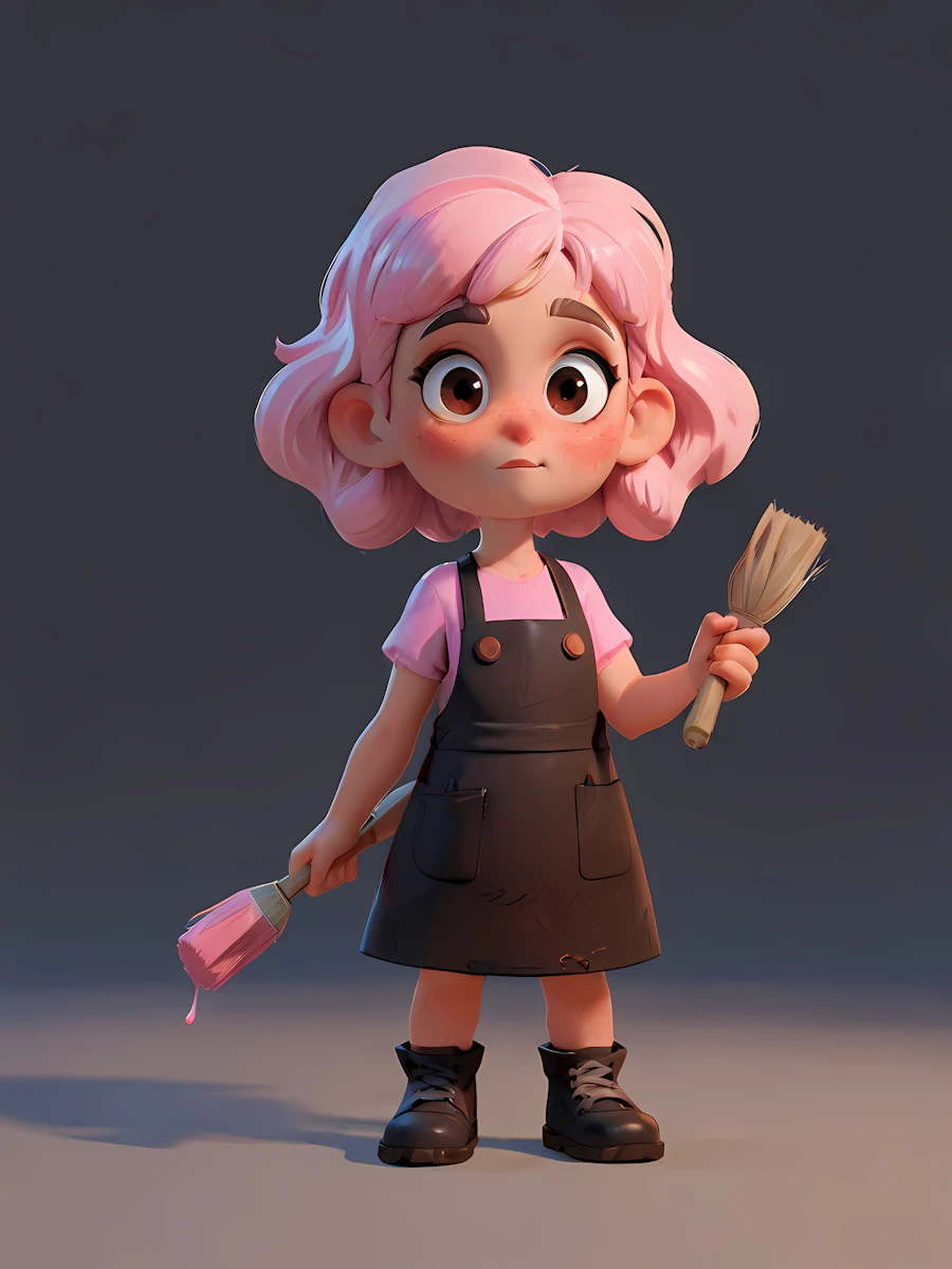 3D Girl with Paintbrushes