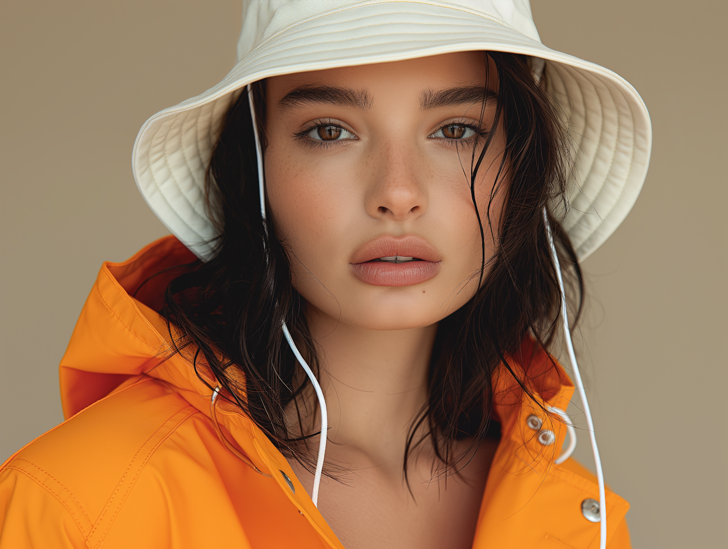 Portrait of a Woman in Orange Raincoat