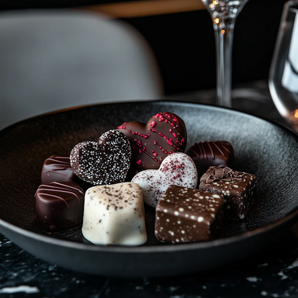Assorted Chocolates in Black Bowl