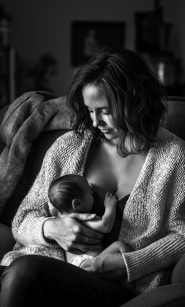 Intimate Motherhood Moment in Black and White