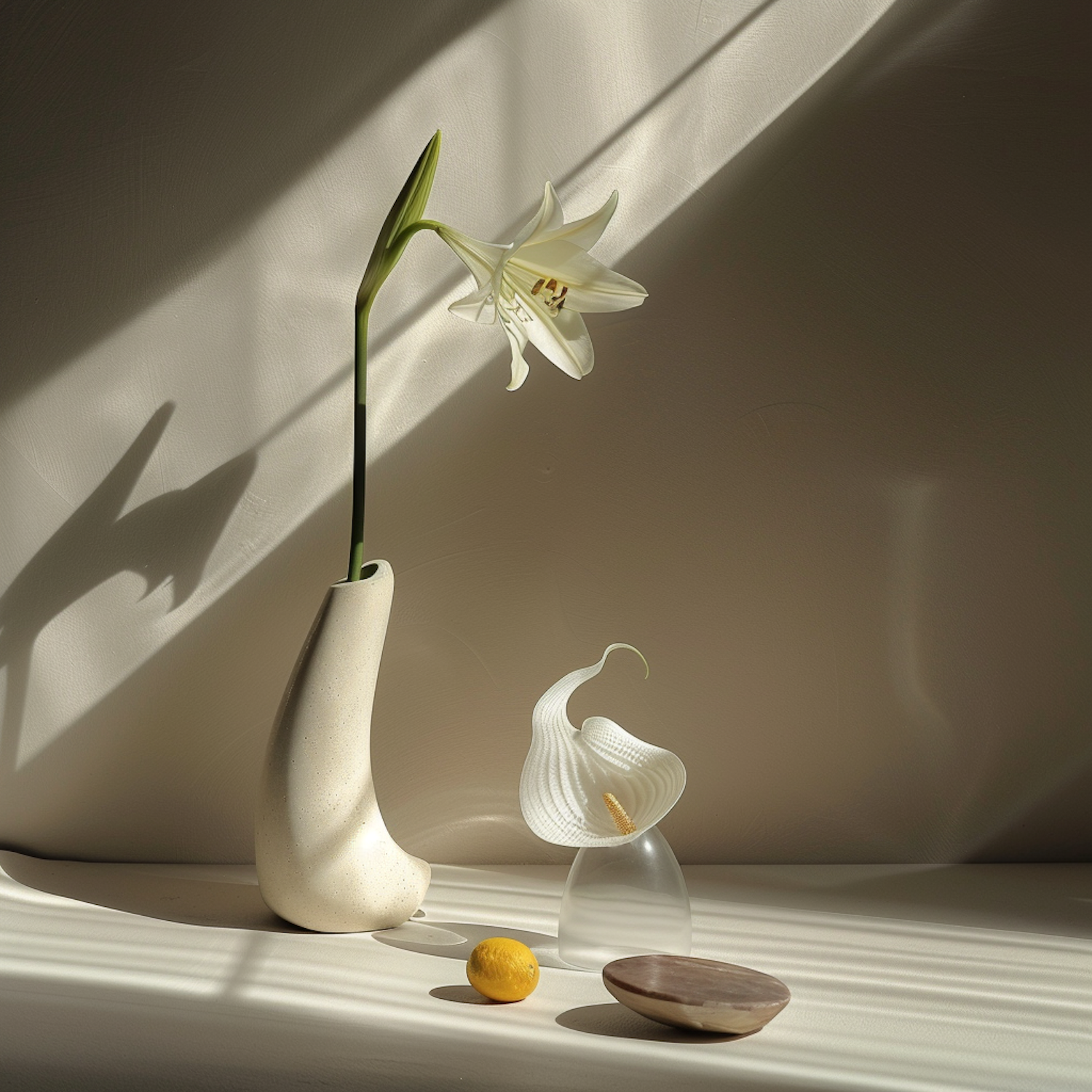 Minimalist Still Life with Lily and Lemon