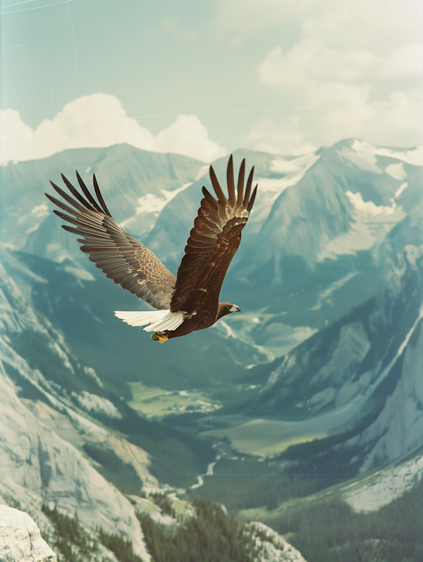 Majestic Eagle in Flight over Mountains