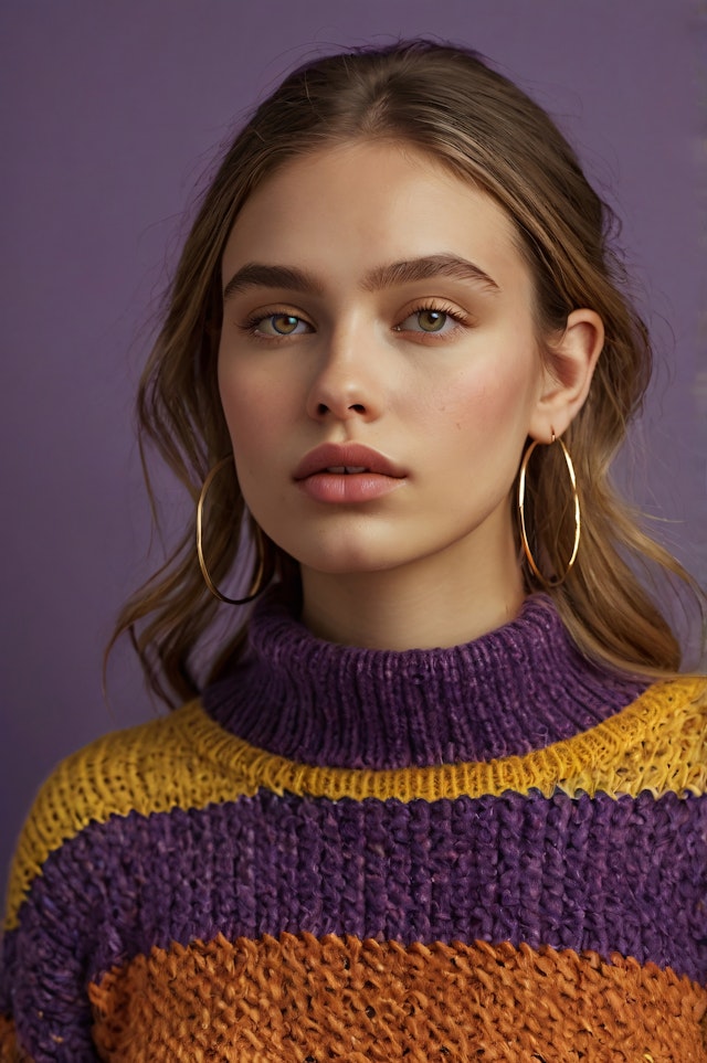 Portrait of a Young Woman in a Colorful Sweater