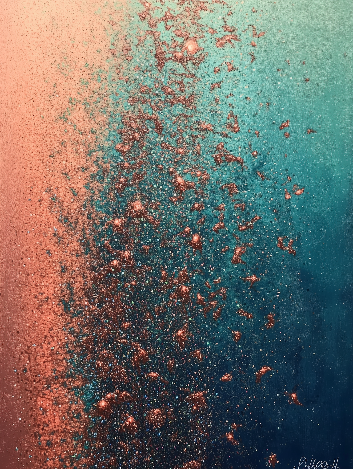 Teal and Copper Abstract Composition