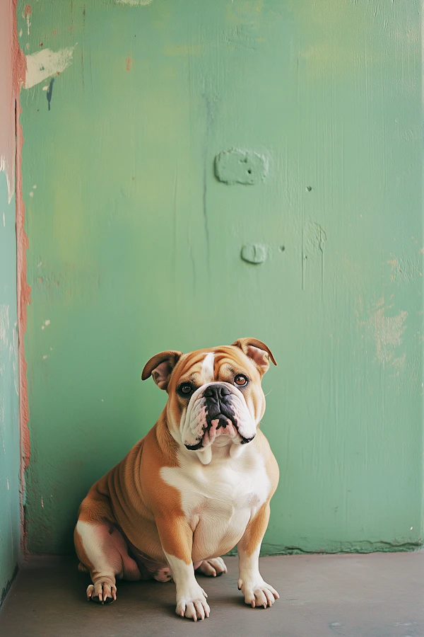 Bulldog Against Green Wall