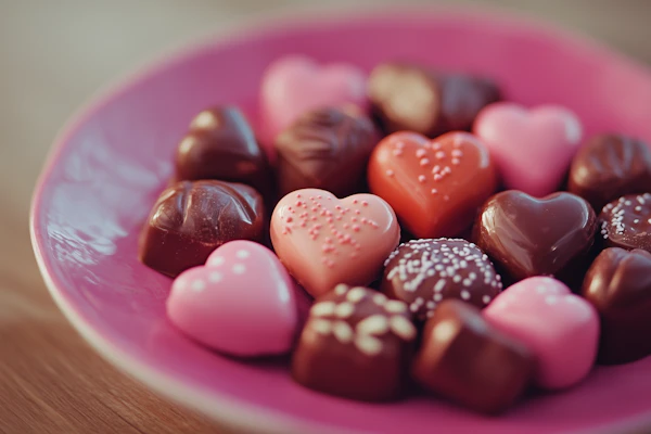 Heart-Shaped Chocolates on Pink Plate