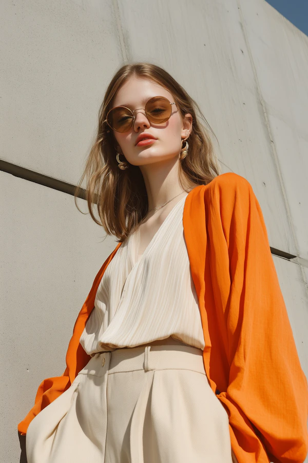 Confident Woman in Orange Jacket