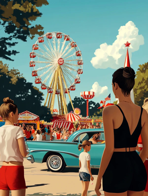 Fairground Scene with Ferris Wheel