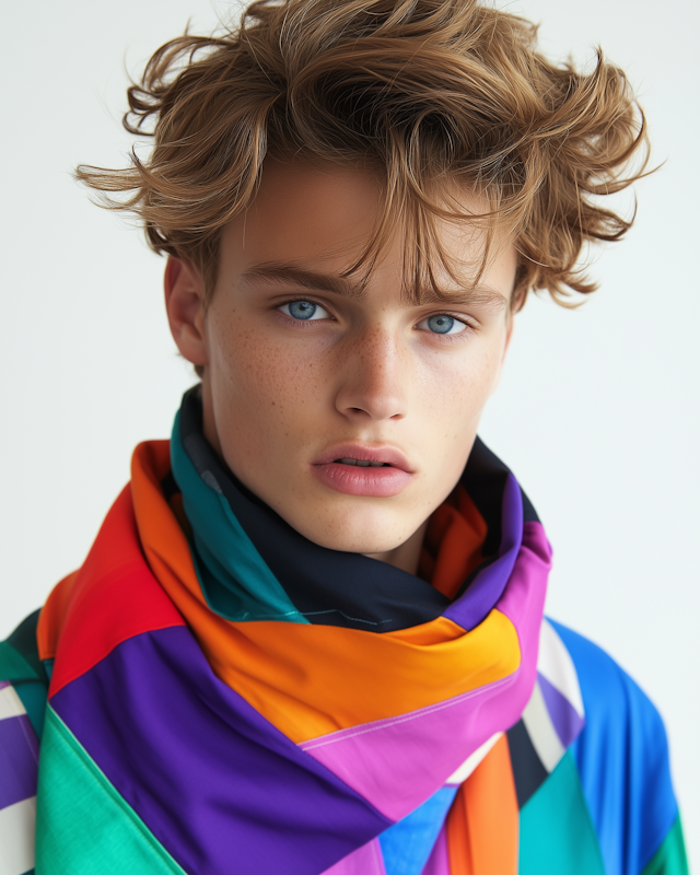 Portrait of a Young Person with Multicolored Scarf