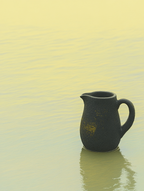 Solitary Pitcher on Reflective Surface