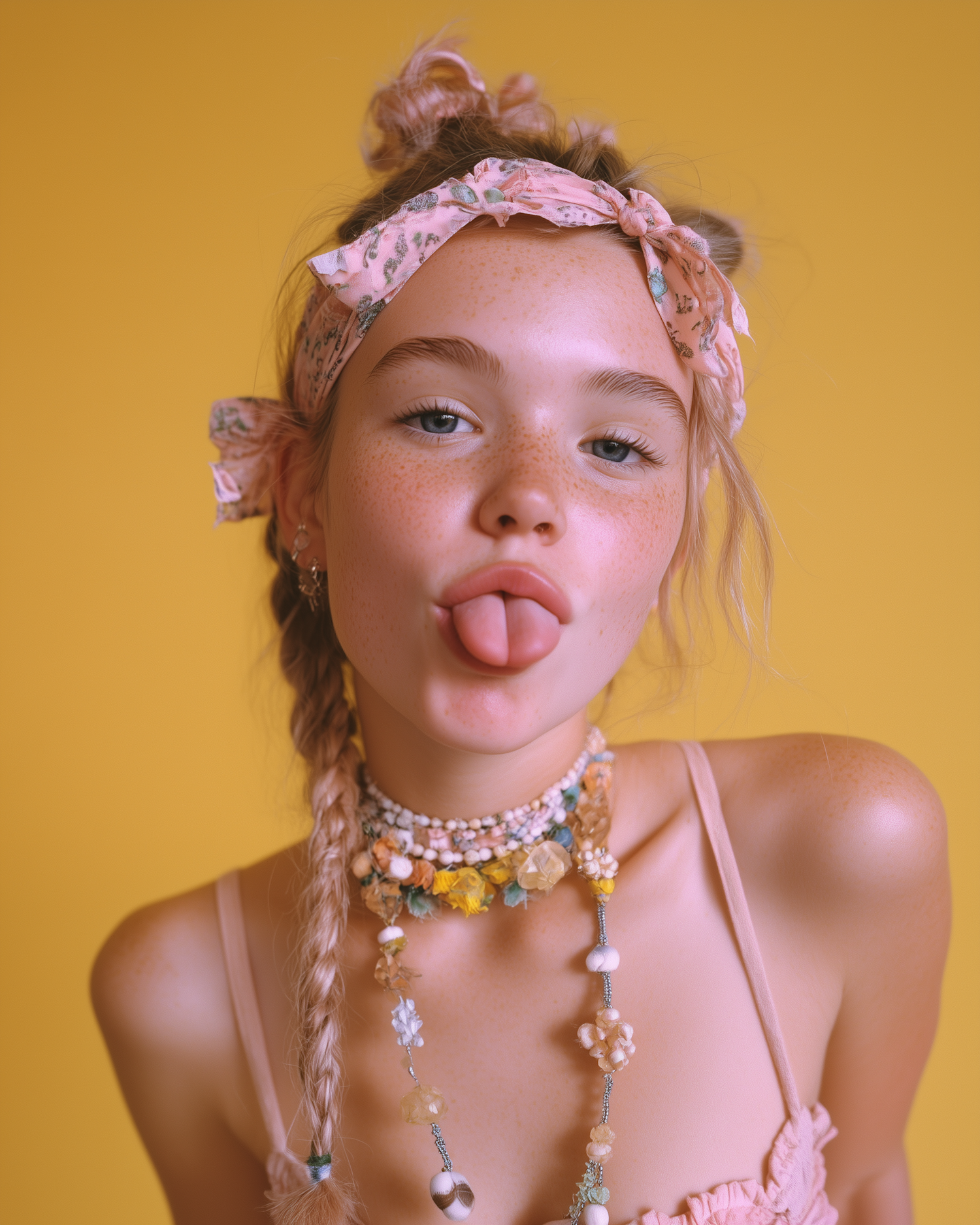 Playful Girl with Floral Headband