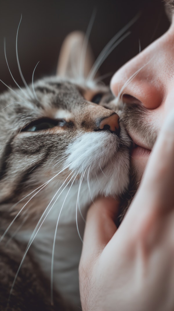 Human and Cat Intimate Moment