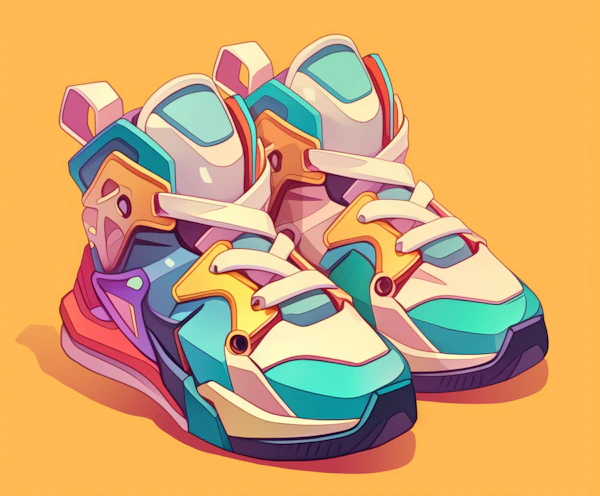 Futuristic Sneakers on Orange Background