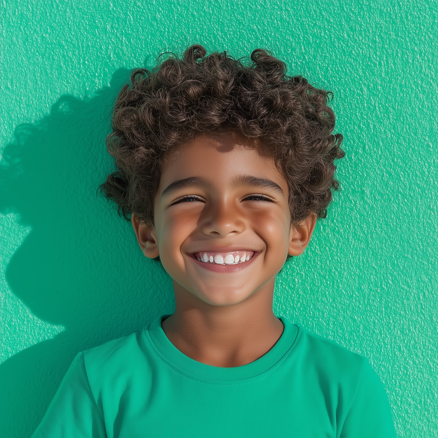 Joyful Boy Against Vibrant Green Background