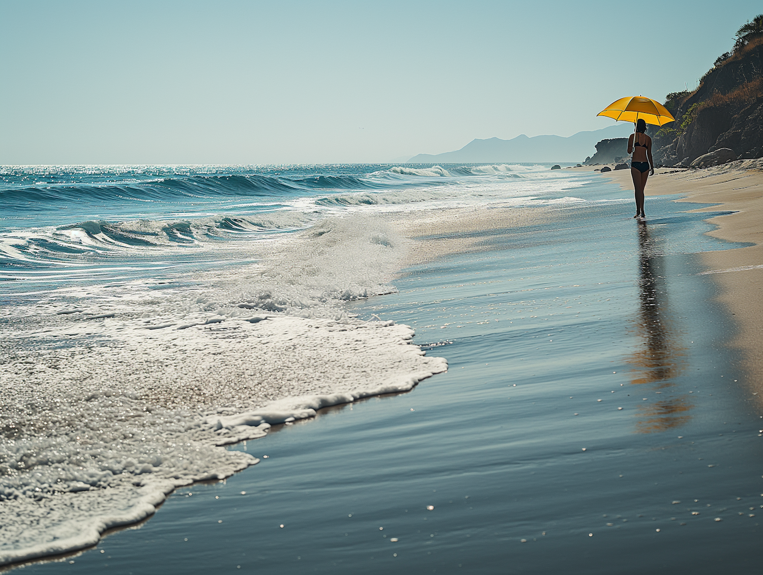 Solitude in Yellow: A Serene Beach Walk