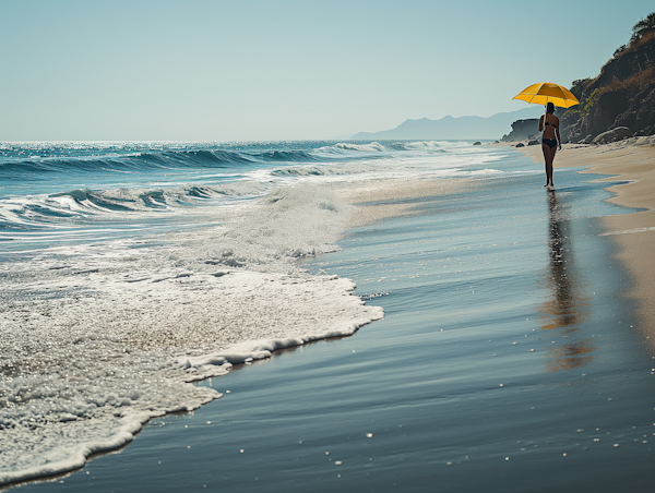 Solitary Stroll: Umbrella Contrast at Tranquil Beach