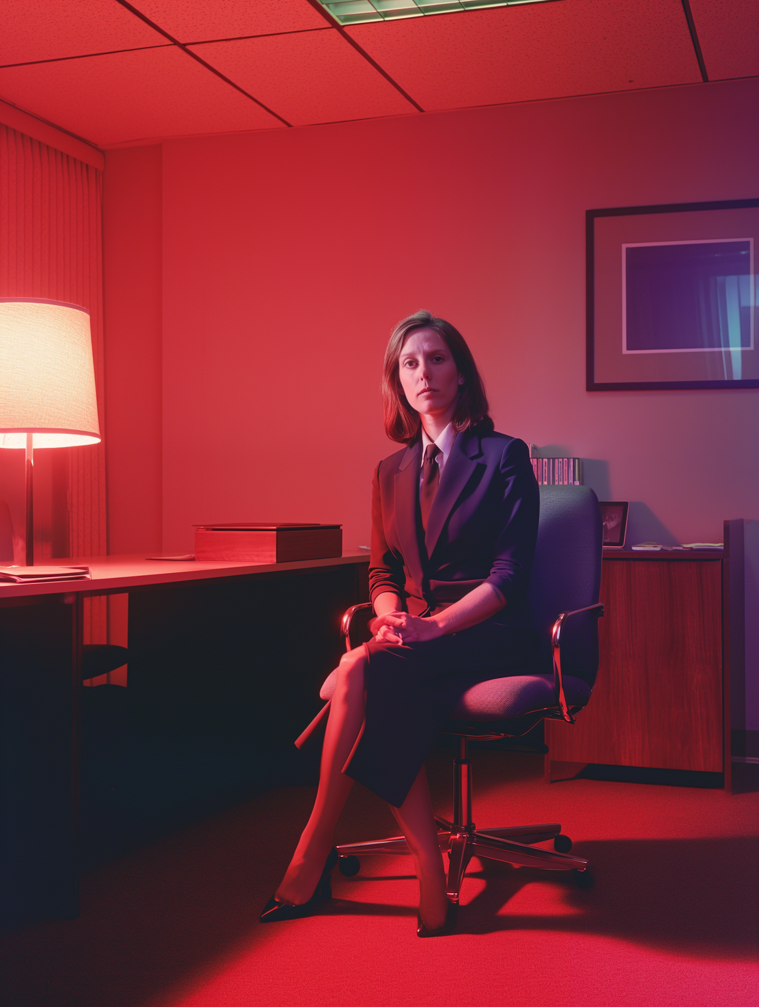 Stern Businesswoman in Red Office