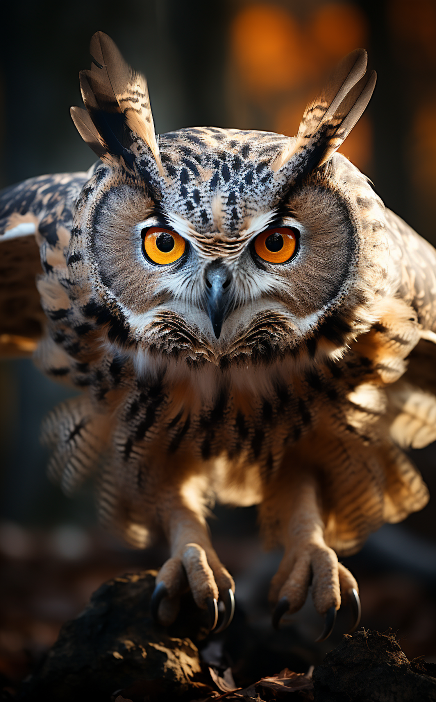 Ethereal Predator: The Intense Gaze of a Perched Owl