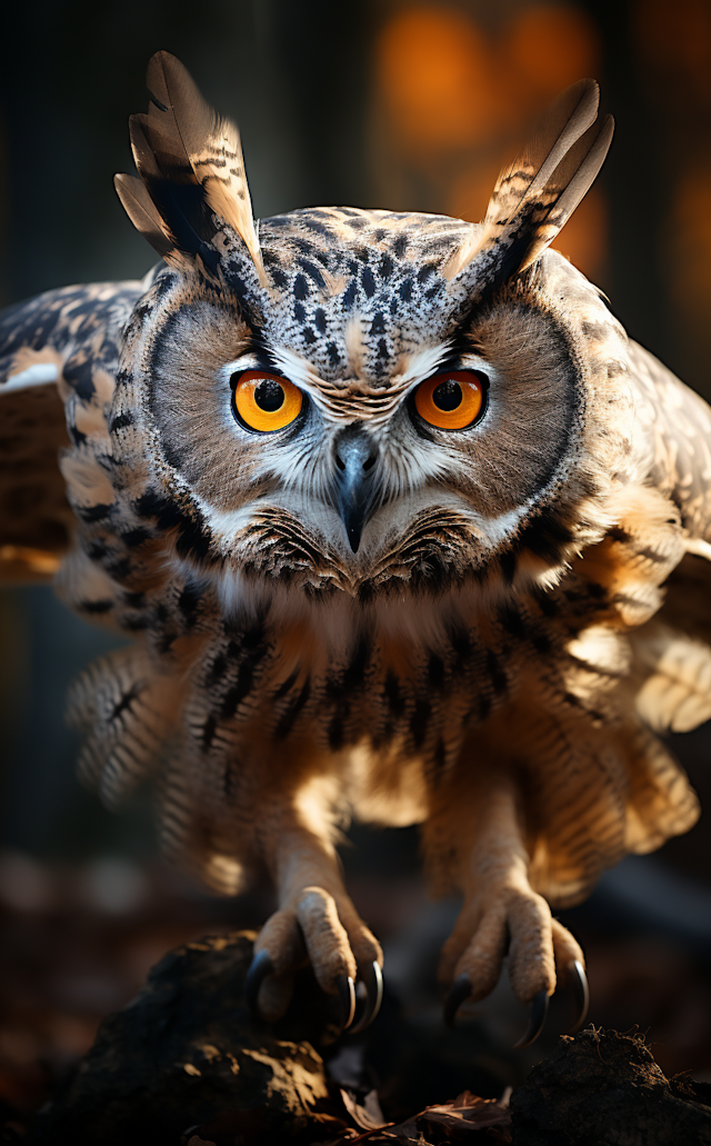 Ethereal Predator: The Intense Gaze of a Perched Owl