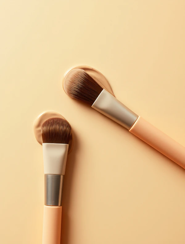 Elegant Makeup Brushes on Beige Background