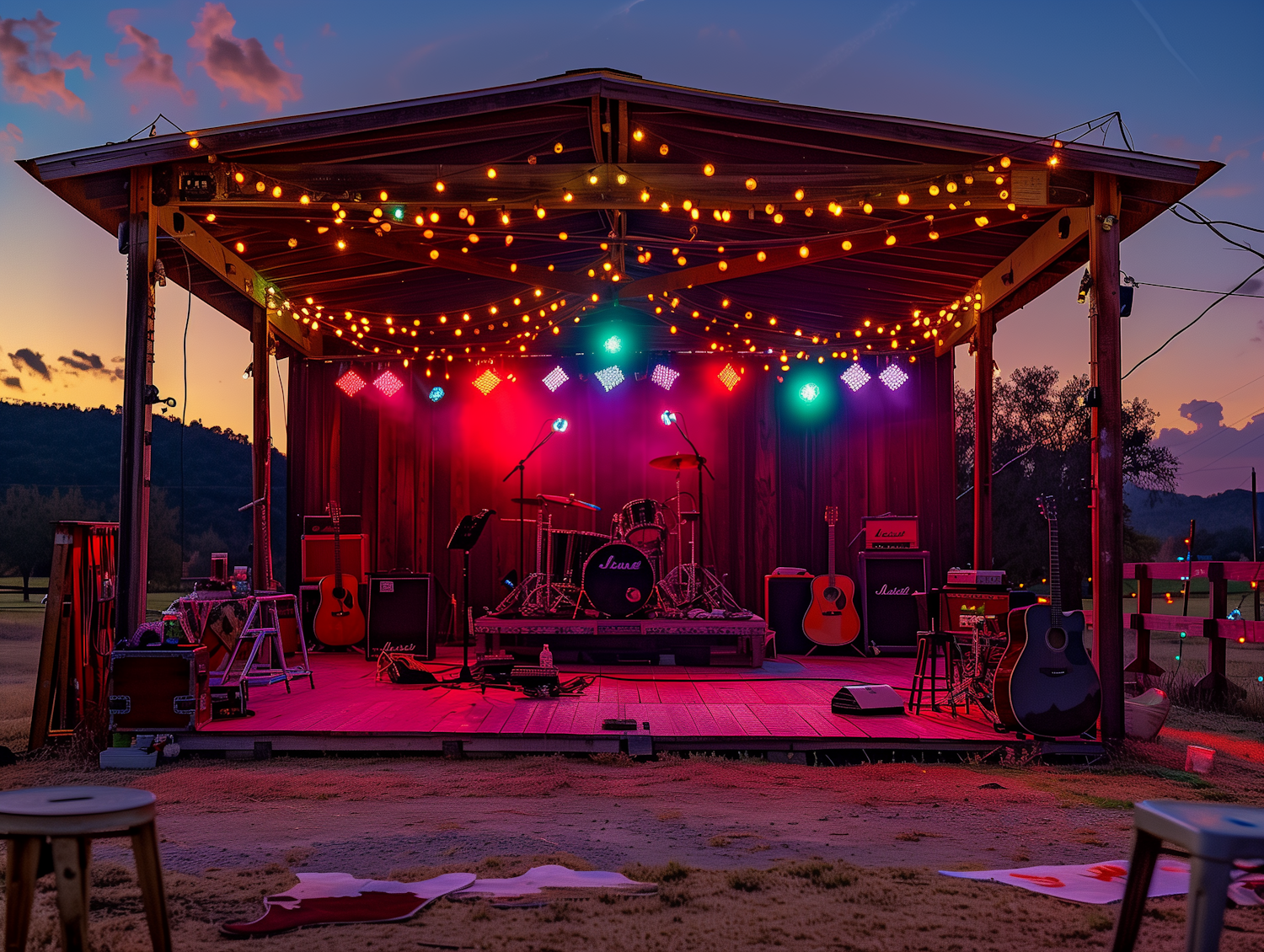 Outdoor Stage at Dusk for Live Music