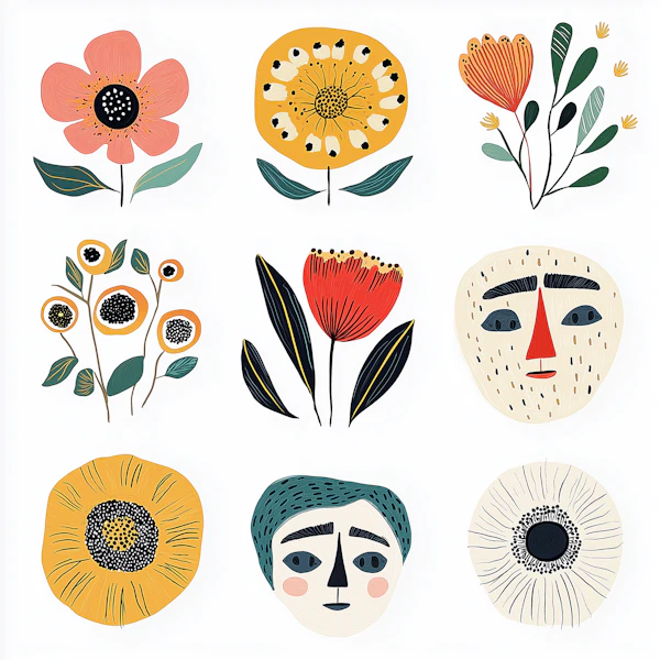 Whimsical Floral Faces