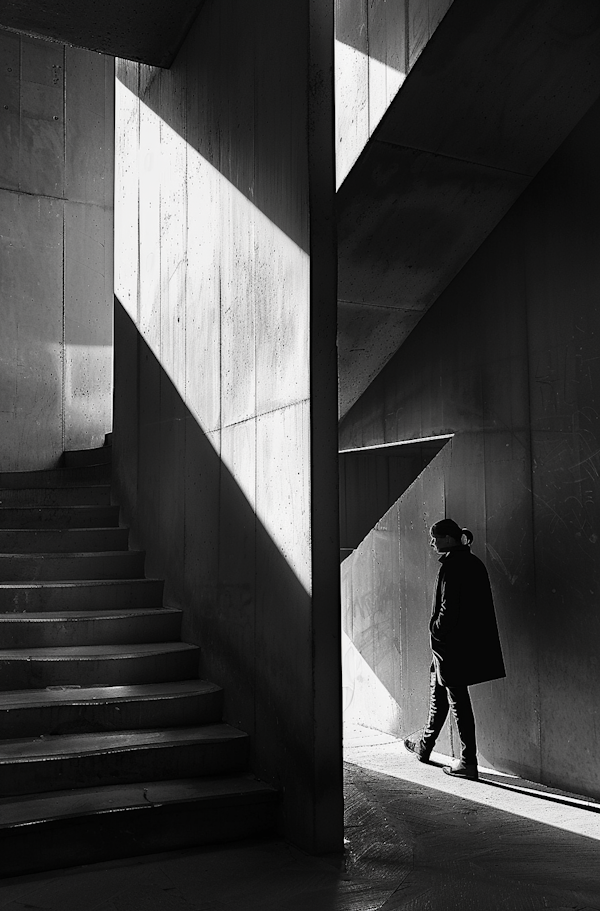 Solitary Figure in Modern Concrete Surroundings