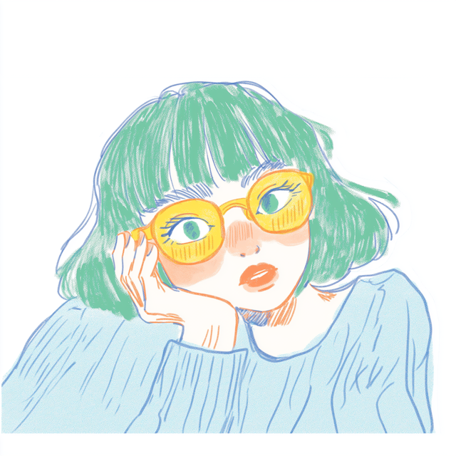 Contemplative Green-Haired Person Illustration