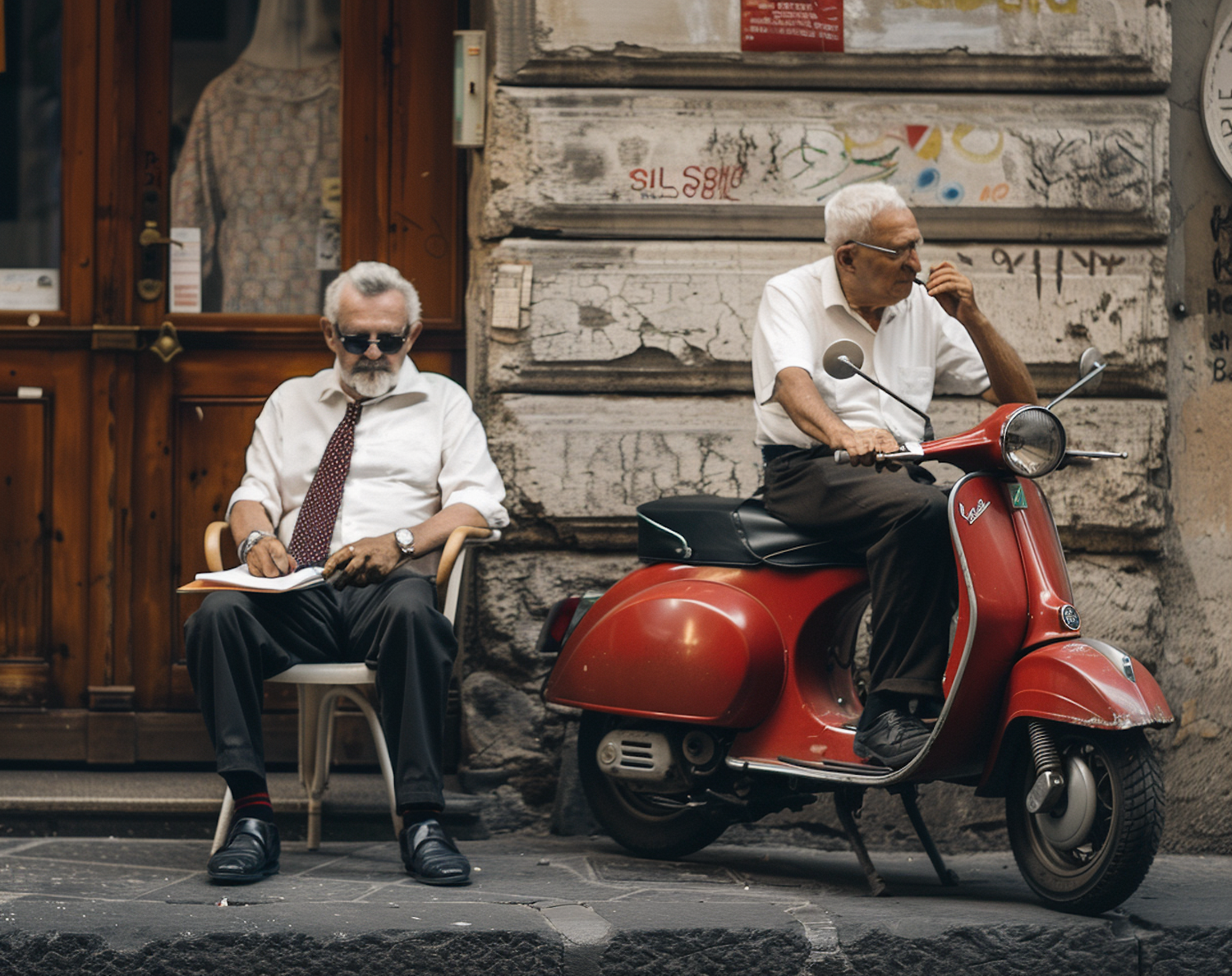 Elderly Elegance in Rustic Urban Setting