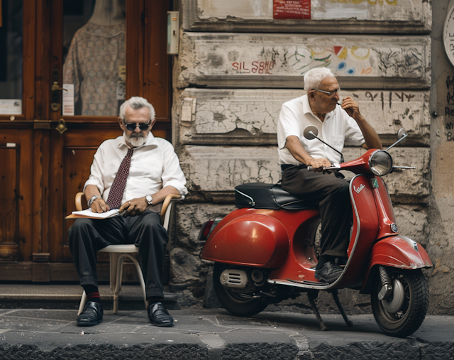 Elderly Elegance in Rustic Urban Setting