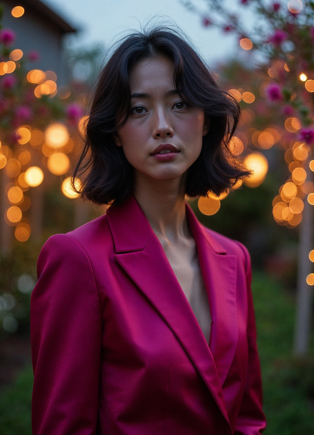 Woman in Magenta Blazer with Bokeh Background