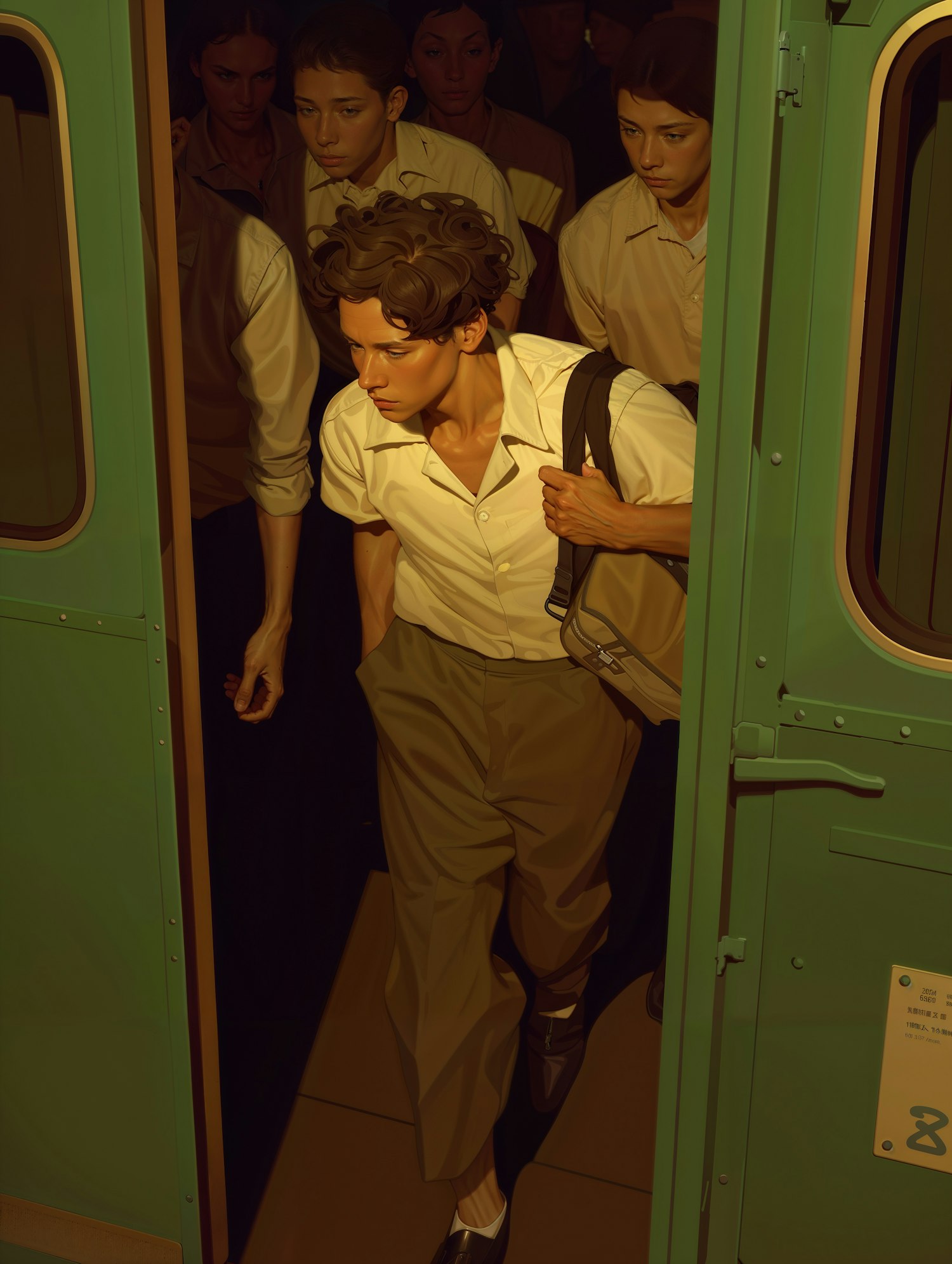 Young Man Exiting Train