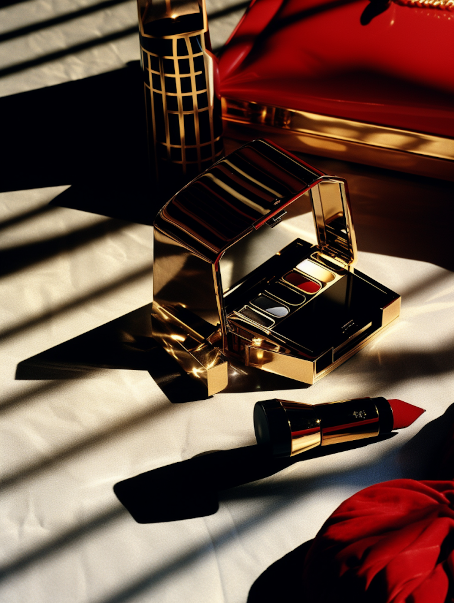 Elegance in Luxe: Golden Shadows and Scarlet Highlights