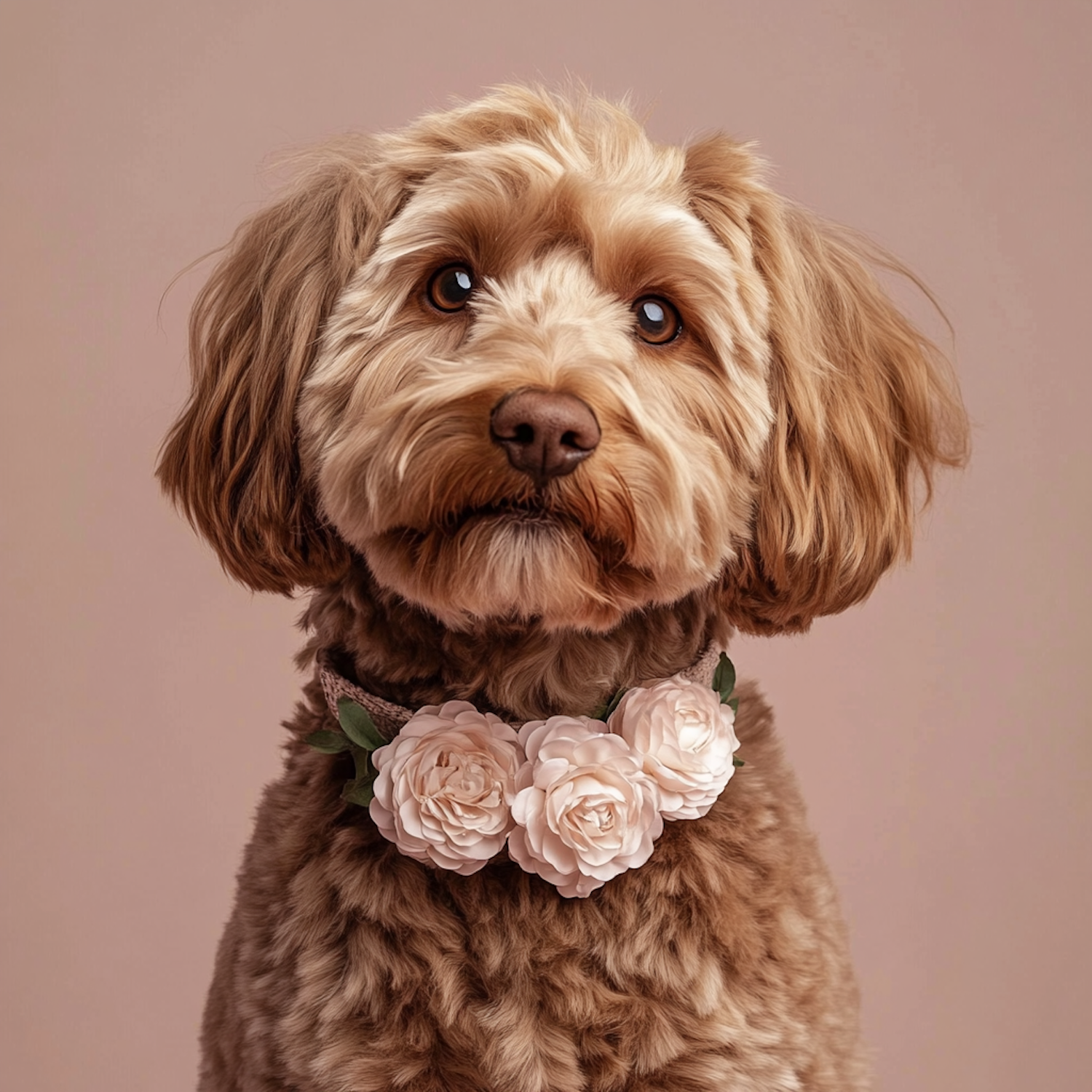 Fluffy Dog with Floral Collar