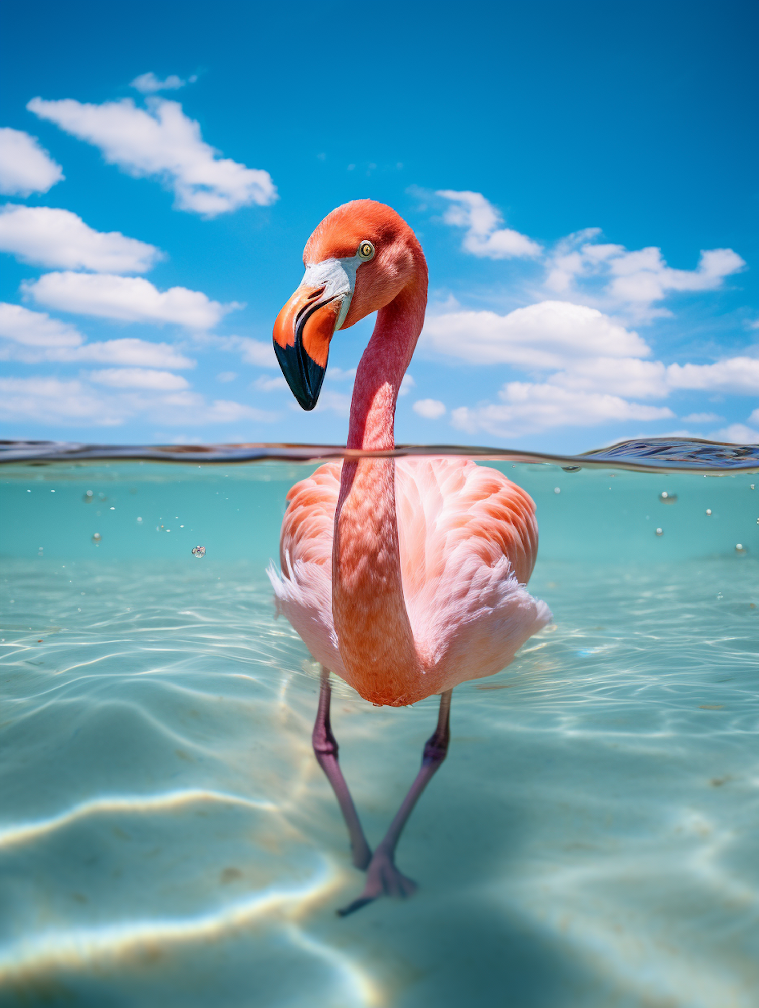 Serenity in Pink: A Flamingo's Reflection