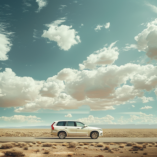 Lone SUV in Desert Landscape