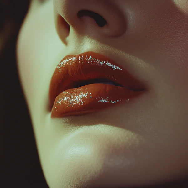 Glossy Red Lips Close-Up