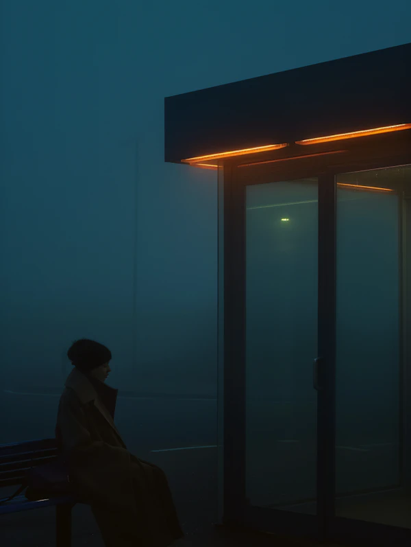 Foggy Night Bus Stop