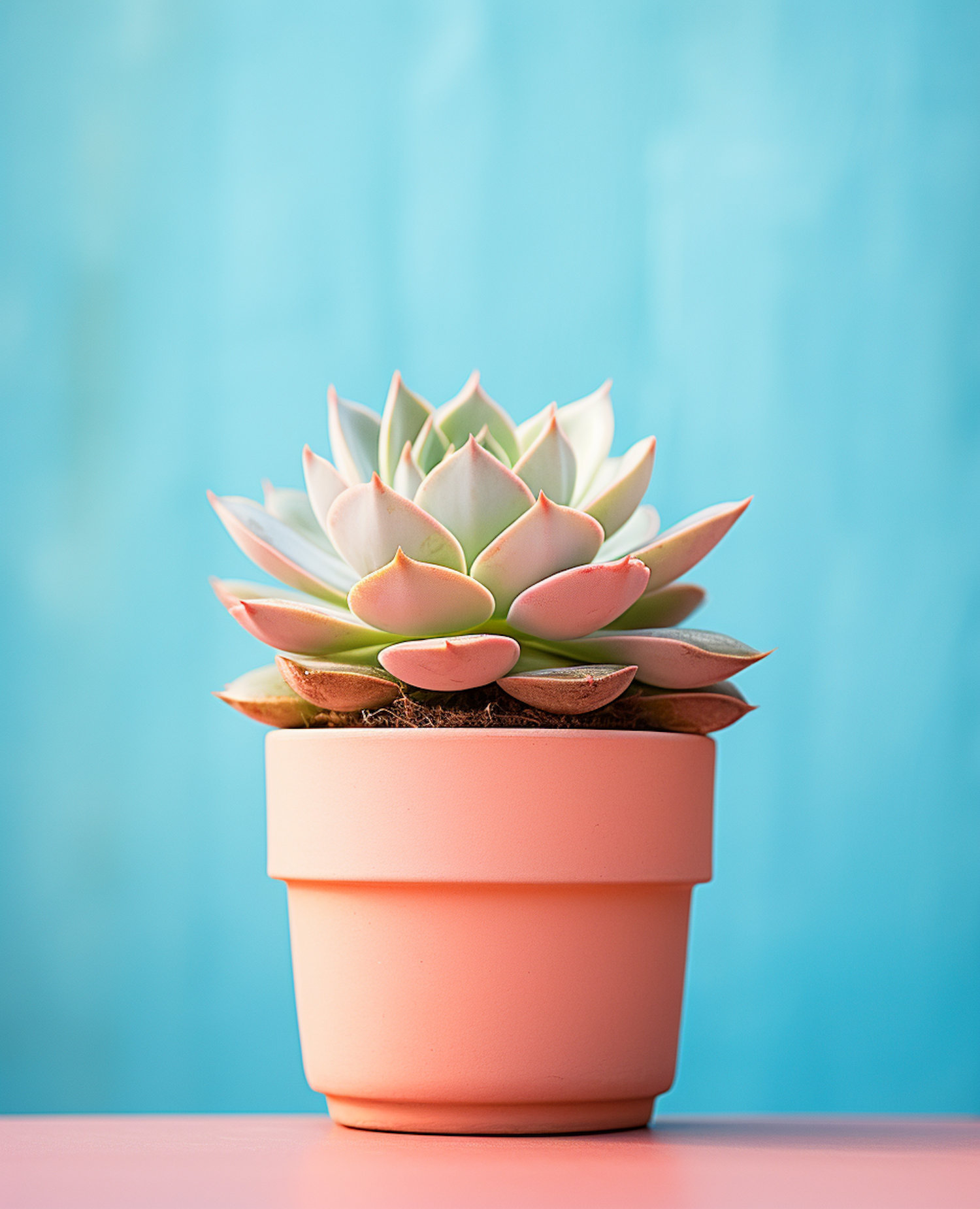 Pastel Succulent in Matte Coral-Pink Pot