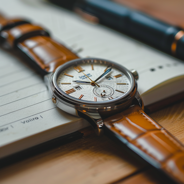 Elegant Wristwatch on Notebook